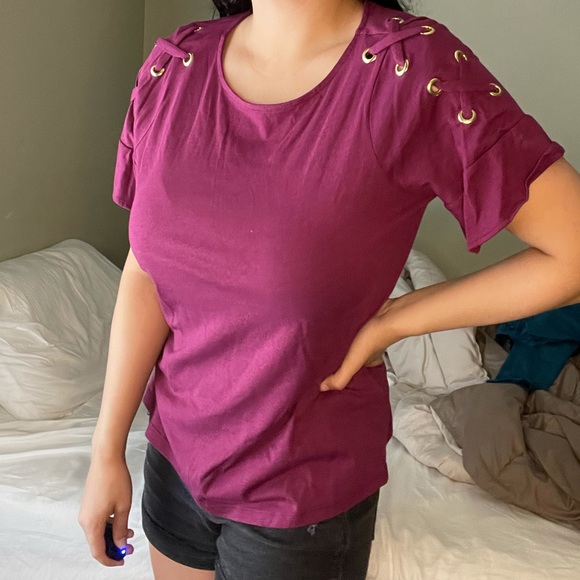 MICHAEL Michael Kors Tops - MICHAEL MICHAEL KORS Magenta Crisscross Tshirt